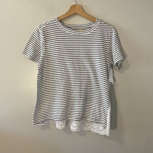 Sundance Striped  Layered Eyelet Floral Shirt Women Cotton Sz M